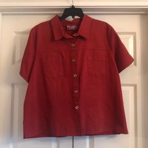 *VINTAGE* Denim & Co. Cropped Red Button Up Shirt